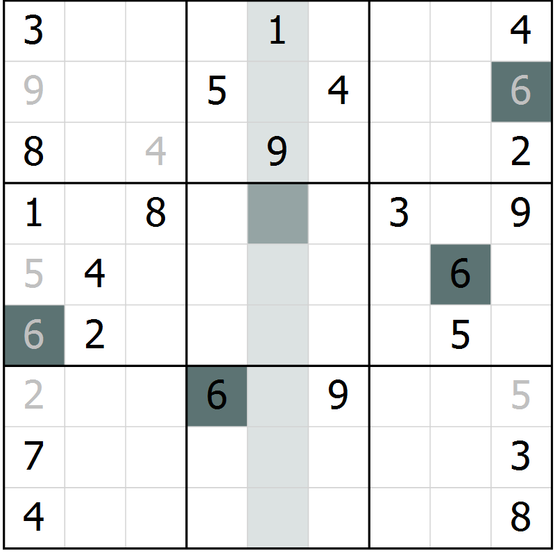 Position des candidats pour la solution de la Gr 9 page 12 du magazine de sudoku Virtuose n° 106