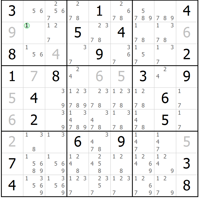 Position des candidats pour la solution de la Gr 9 page 12 du magazine de sudoku Virtuose n° 106