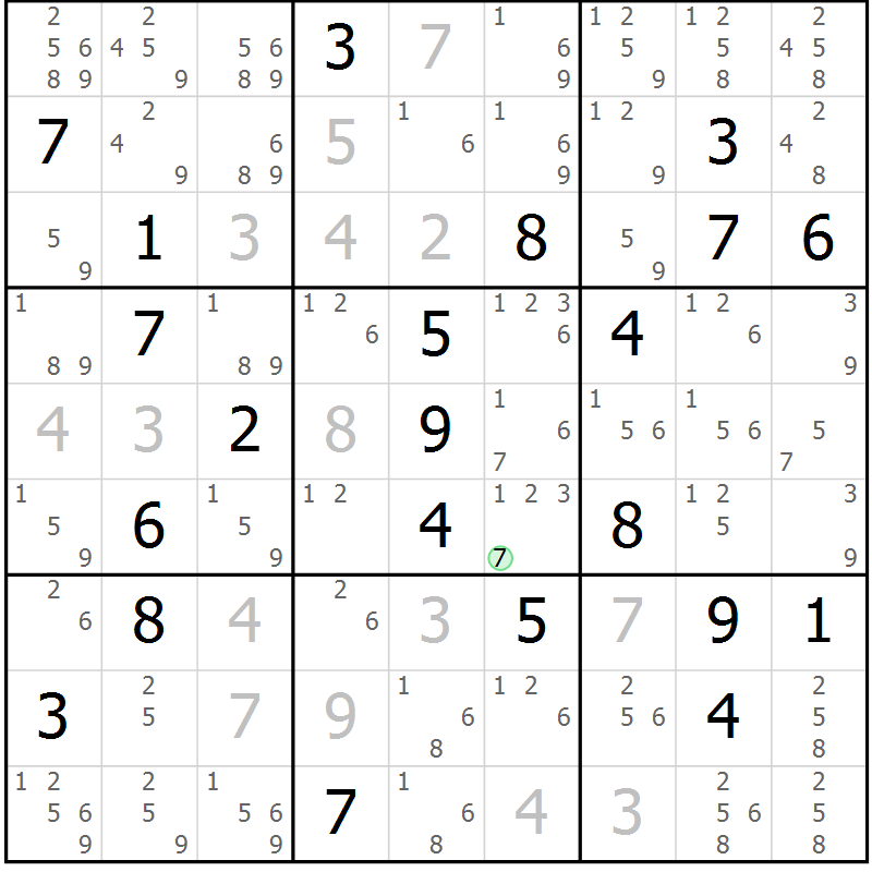 Position des candidats pour la solution de la Gr 1 page 4 du magazine de sudoku Platina n° 038