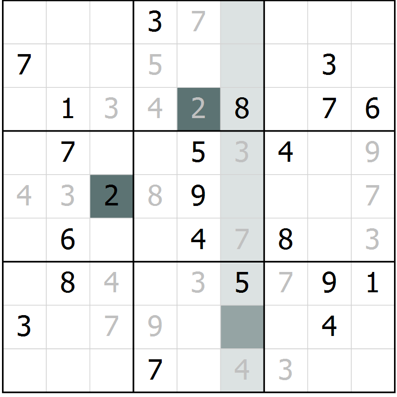 Position des candidats pour la solution de la Gr 1 page 4 du magazine de sudoku Platina n° 038