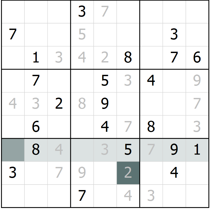 Position des candidats pour la solution de la Gr 1 page 4 du magazine de sudoku Platina n° 038