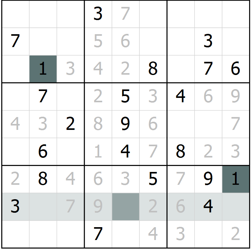 Position des candidats pour la solution de la Gr 1 page 4 du magazine de sudoku Platina n° 038