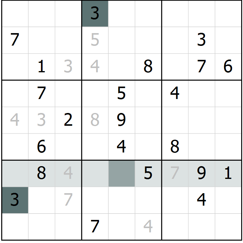 Position des candidats pour la solution de la Gr 1 page 4 du magazine de sudoku Platina n° 038