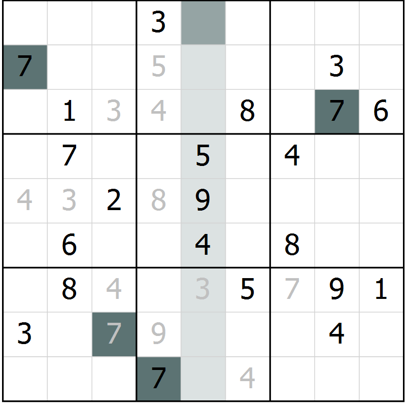 Position des candidats pour la solution de la Gr 1 page 4 du magazine de sudoku Platina n° 038