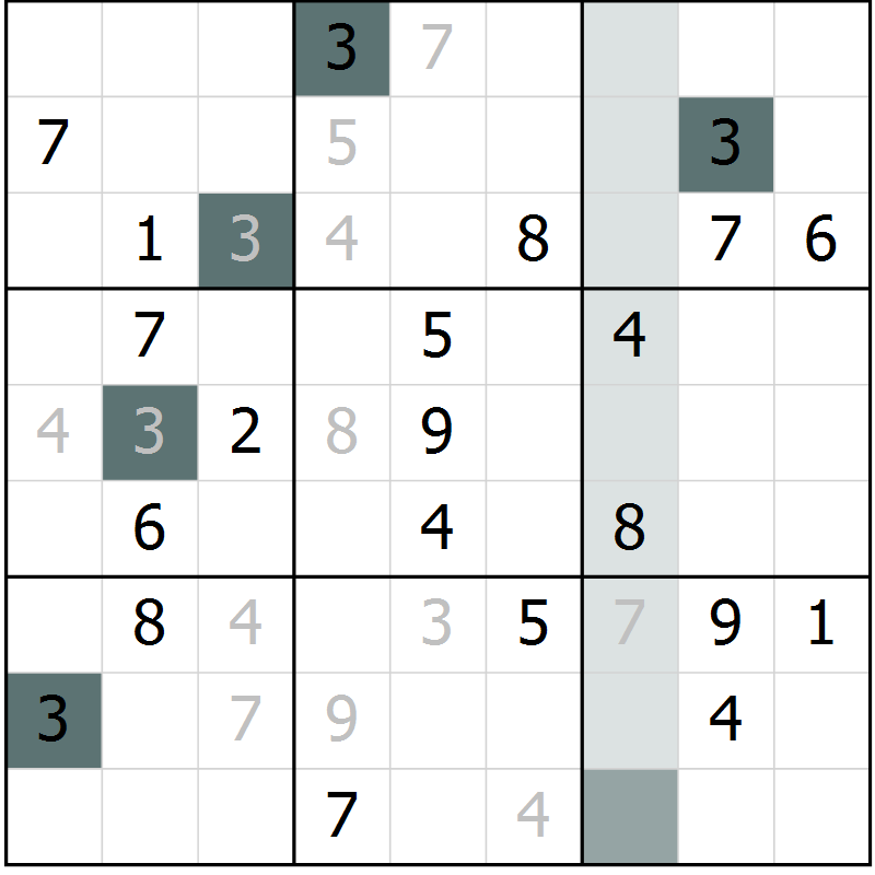 Position des candidats pour la solution de la Gr 1 page 4 du magazine de sudoku Platina n° 038