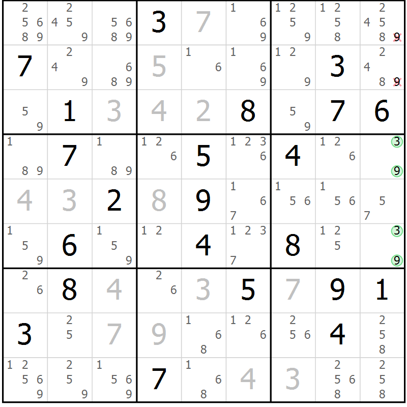 Position des candidats pour la solution de la Gr 1 page 4 du magazine de sudoku Platina n° 038