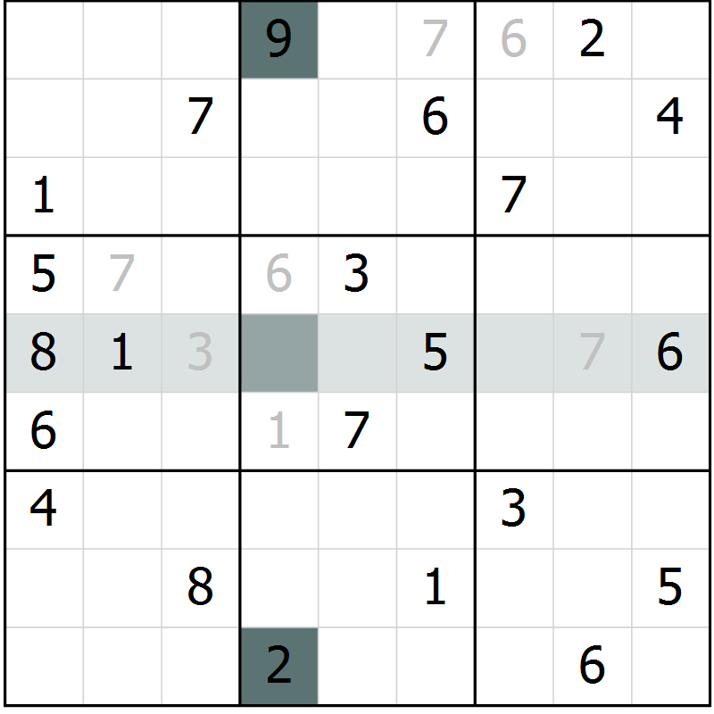 Position des candidats pour la solution de la Gr 10 page 13 du magazine de sudoku Platina n° 038