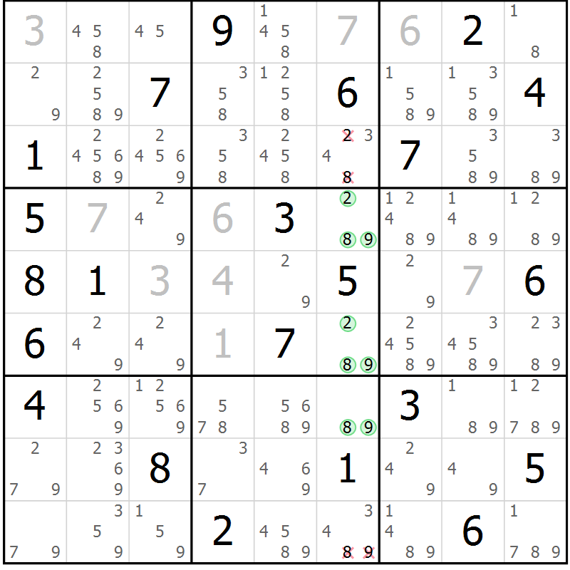 Position des candidats pour la solution de la Gr 10 page 13 du magazine de sudoku Platina n° 038