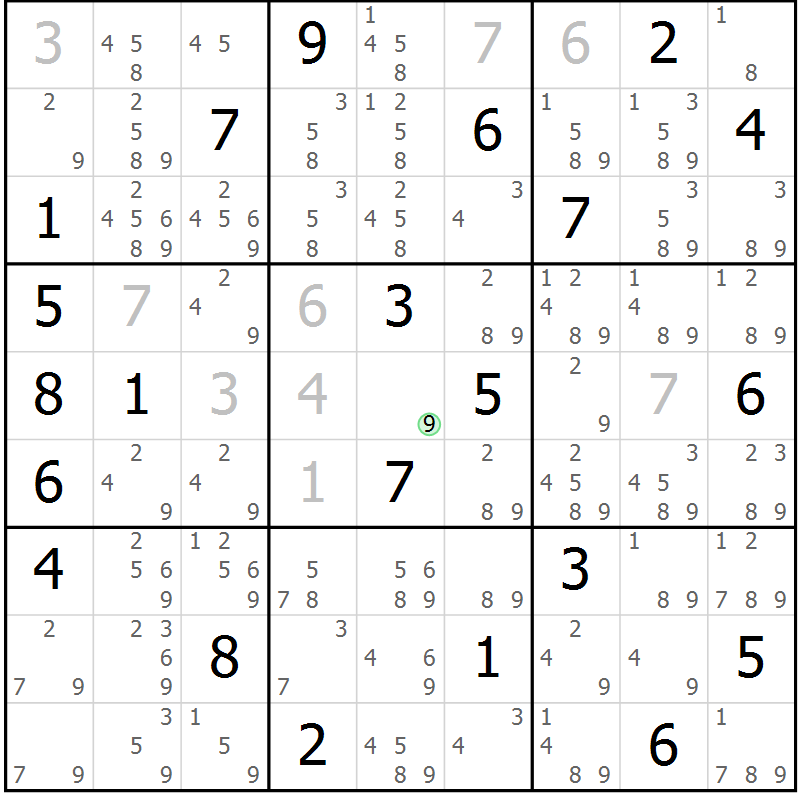 Position des candidats pour la solution de la Gr 10 page 13 du magazine de sudoku Platina n° 038