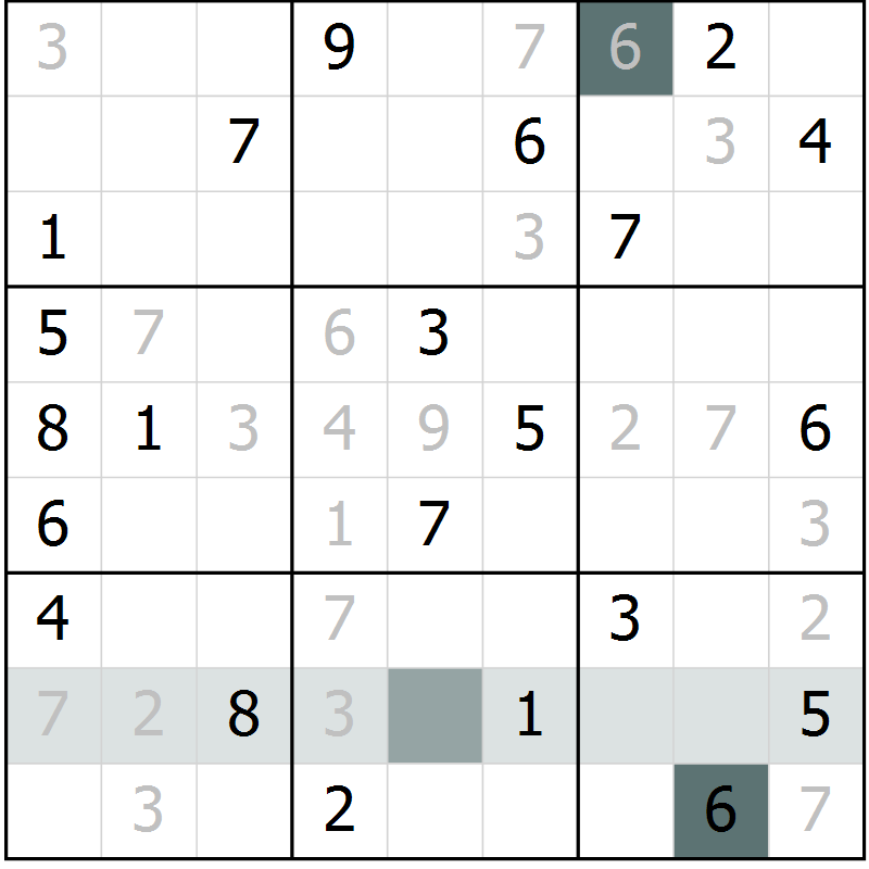 Position des candidats pour la solution de la Gr 10 page 13 du magazine de sudoku Platina n° 038