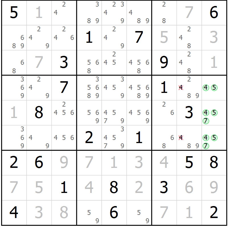 Position des candidats pour la solution de la Gr 11 page 14 du magazine de sudoku Platina n° 038