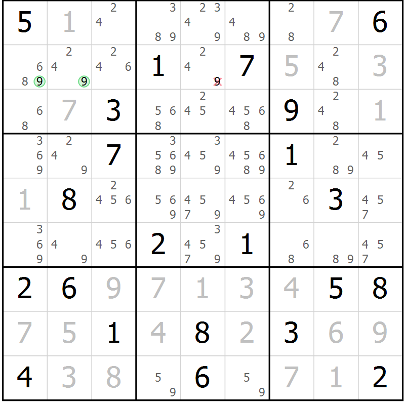 Position des candidats pour la solution de la Gr 11 page 14 du magazine de sudoku Platina n° 038