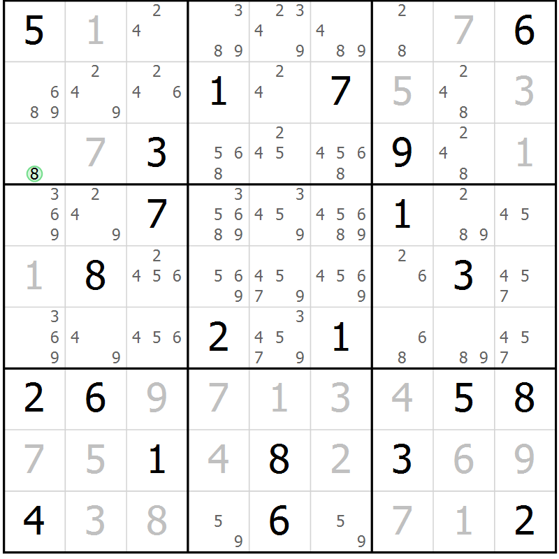 Position des candidats pour la solution de la Gr 11 page 14 du magazine de sudoku Platina n° 038
