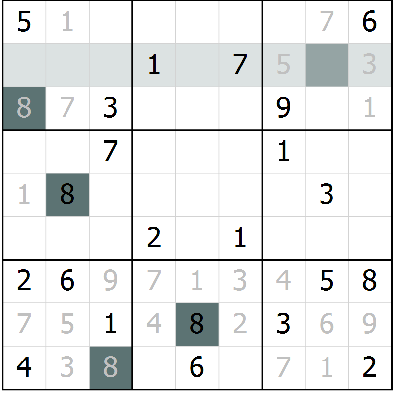 Position des candidats pour la solution de la Gr 11 page 14 du magazine de sudoku Platina n° 038