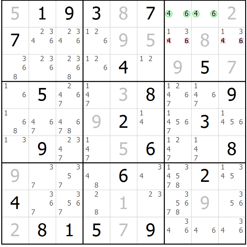 Position des candidats pour la solution de la Gr 12 page 15 du magazine de sudoku Platina n° 038