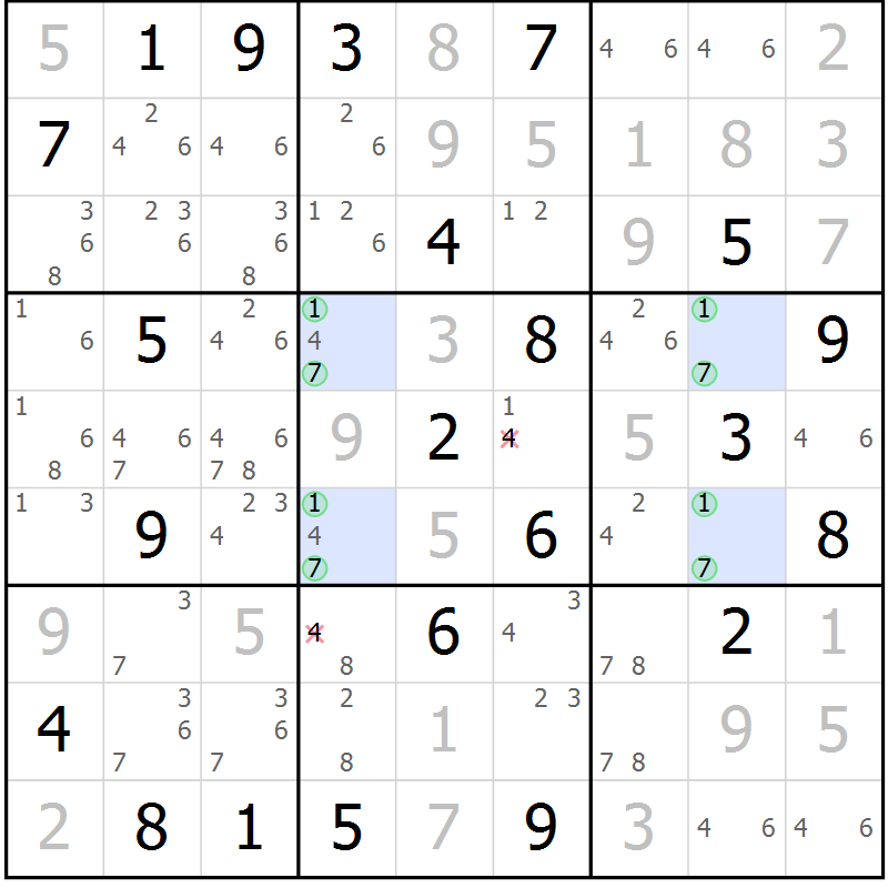 Position des candidats pour la solution de la Gr 12 page 15 du magazine de sudoku Platina n° 038
