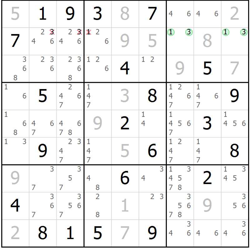 Position des candidats pour la solution de la Gr 12 page 15 du magazine de sudoku Platina n° 038