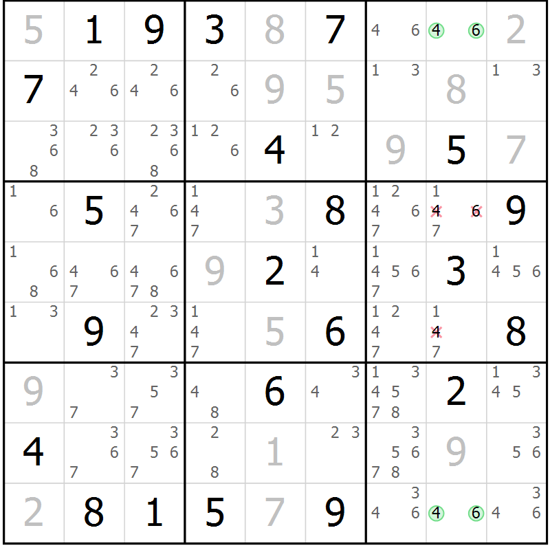 Position des candidats pour la solution de la Gr 12 page 15 du magazine de sudoku Platina n° 038