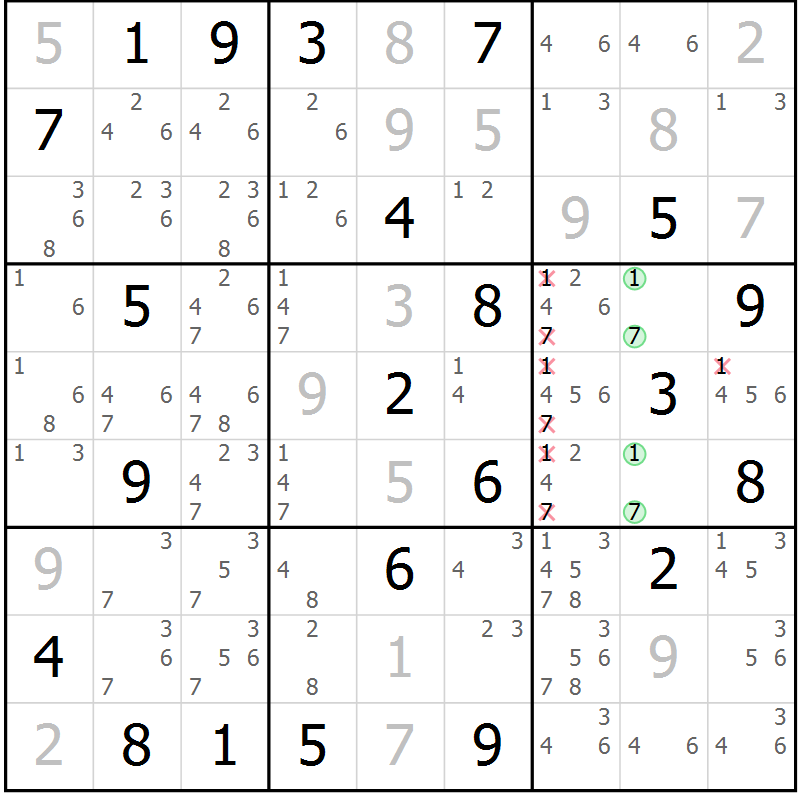 Position des candidats pour la solution de la Gr 12 page 15 du magazine de sudoku Platina n° 038