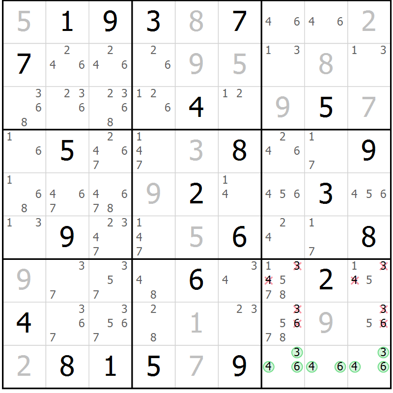 Position des candidats pour la solution de la Gr 12 page 15 du magazine de sudoku Platina n° 038
