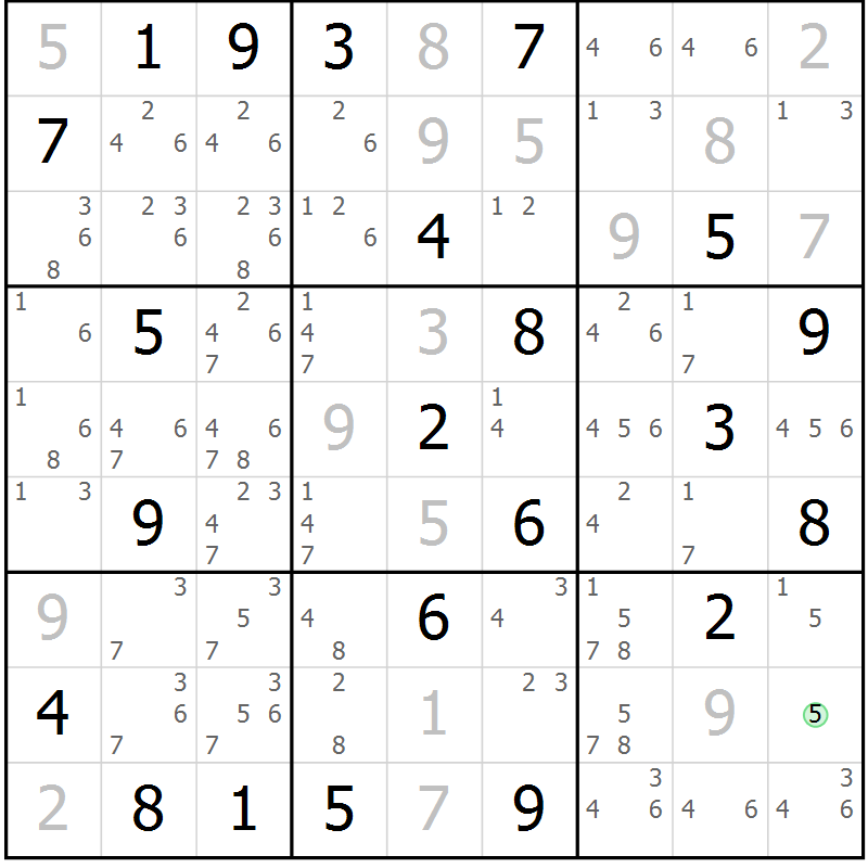 Position des candidats pour la solution de la Gr 12 page 15 du magazine de sudoku Platina n° 038