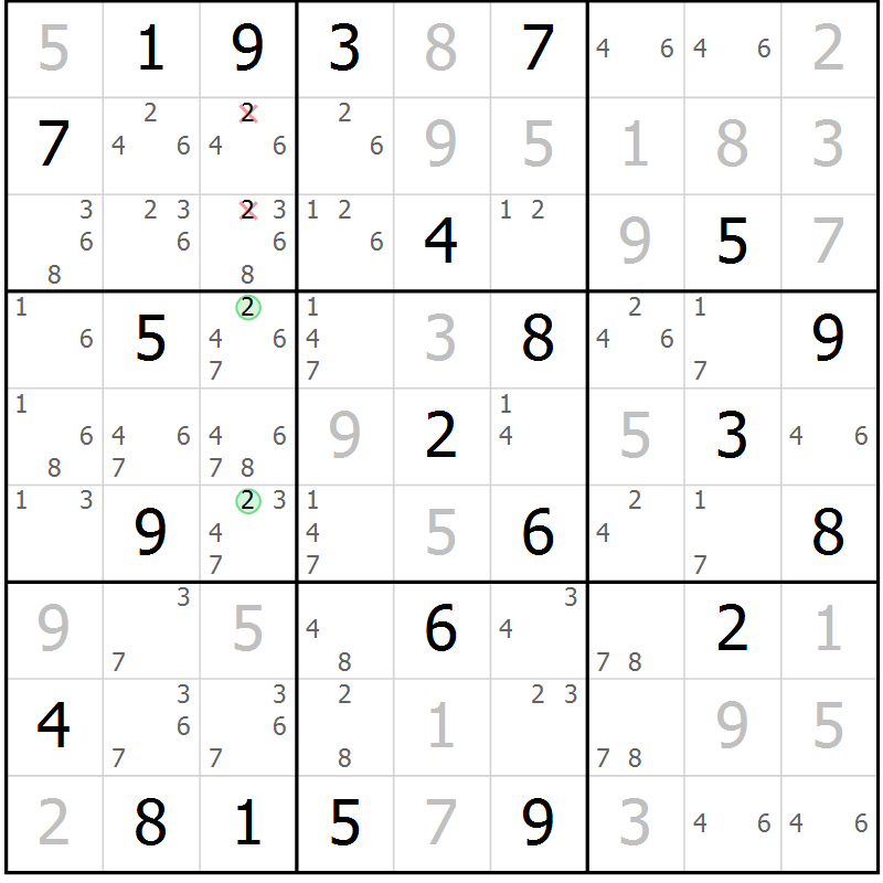 Position des candidats pour la solution de la Gr 12 page 15 du magazine de sudoku Platina n° 038