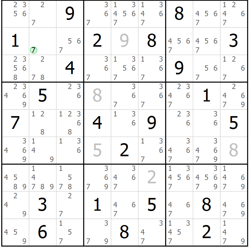 Position des candidats pour la solution de la Gr 13 page 16 du magazine de sudoku Platina n° 038
