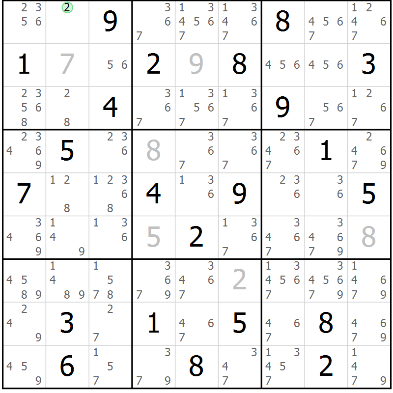 Position des candidats pour la solution de la Gr 13 page 16 du magazine de sudoku Platina n° 038