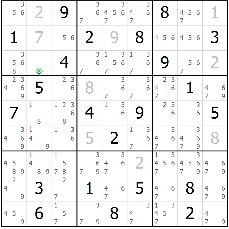 Position des candidats pour la solution de la Gr 13 page 16 du magazine de sudoku Platina n° 038