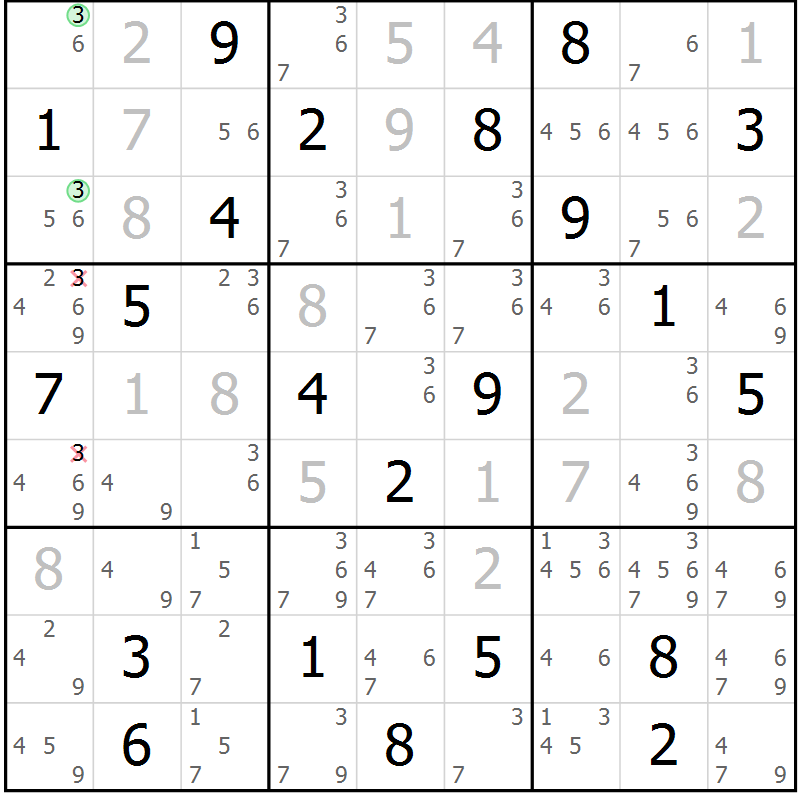 Position des candidats pour la solution de la Gr 13 page 16 du magazine de sudoku Platina n° 038