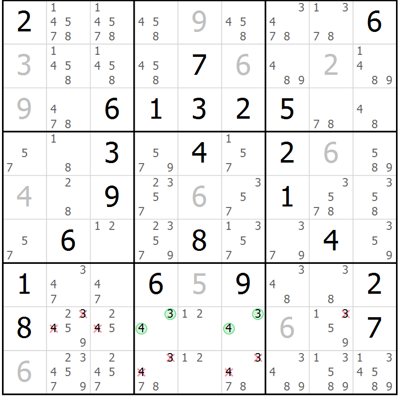 Position des candidats pour la solution de la Gr 14 page 17 du magazine de sudoku Platina n° 038