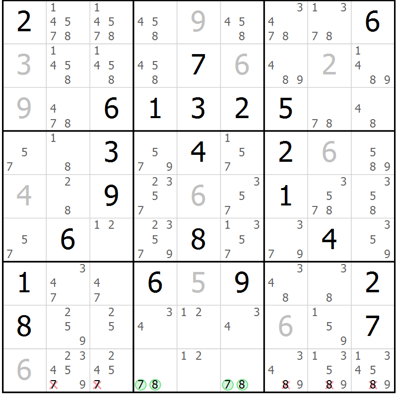 Position des candidats pour la solution de la Gr 14 page 17 du magazine de sudoku Platina n° 038