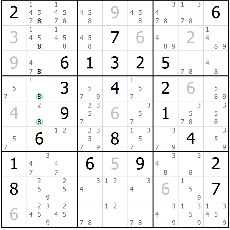 Position des candidats pour la solution de la Gr 14 page 17 du magazine de sudoku Platina n° 038