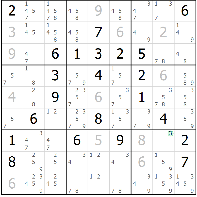 Position des candidats pour la solution de la Gr 14 page 17 du magazine de sudoku Platina n° 038