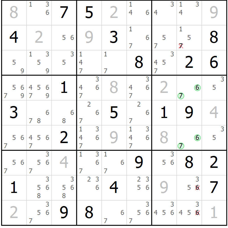 Position des candidats pour la solution de la Gr 15 page 18 du magazine de sudoku Platina n° 038