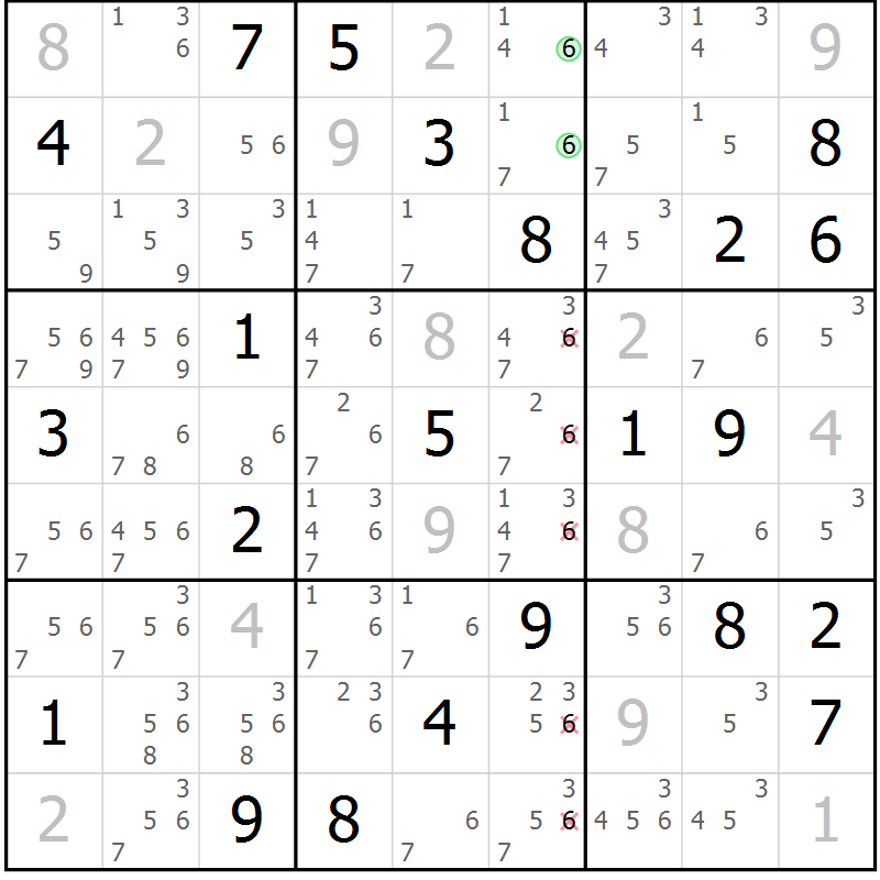 Position des candidats pour la solution de la Gr 15 page 18 du magazine de sudoku Platina n° 038