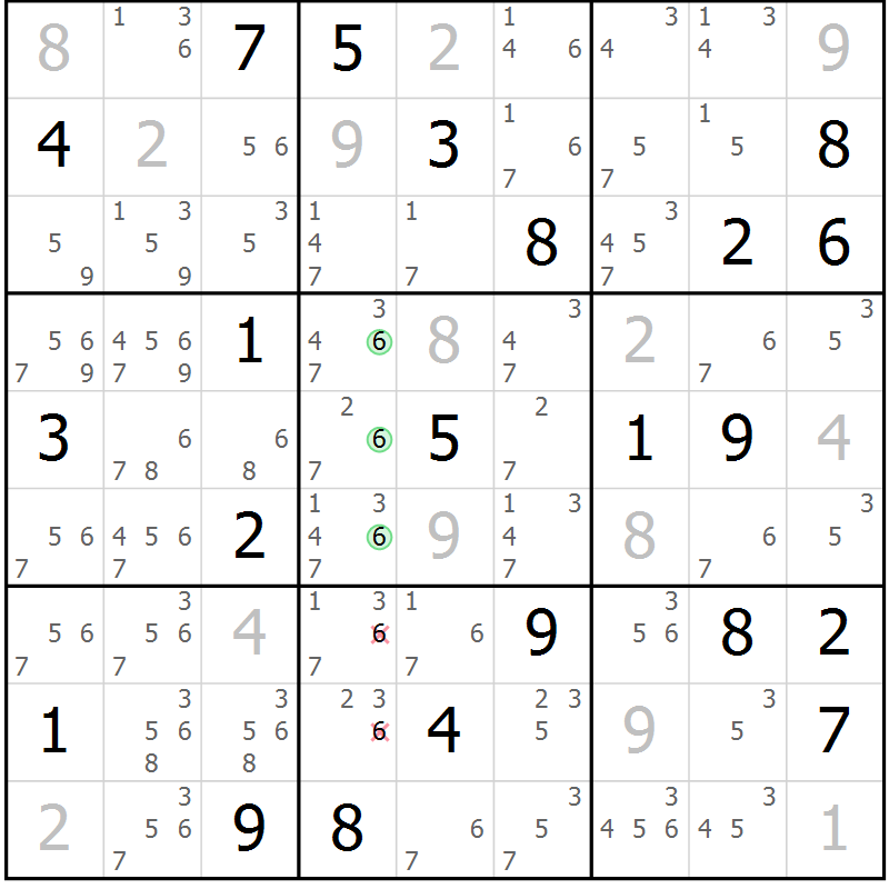 Position des candidats pour la solution de la Gr 15 page 18 du magazine de sudoku Platina n° 038