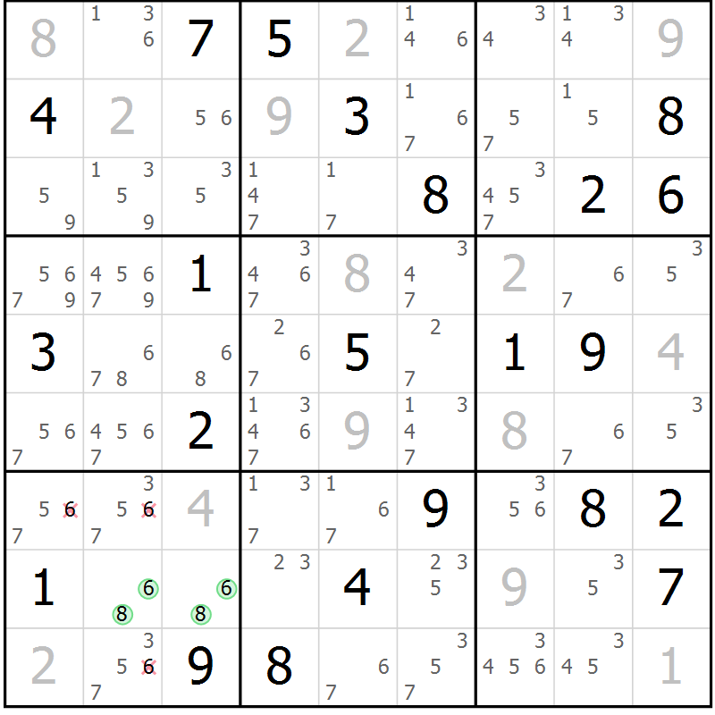 Position des candidats pour la solution de la Gr 15 page 18 du magazine de sudoku Platina n° 038