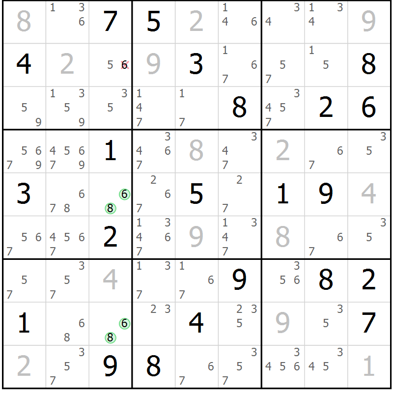 Position des candidats pour la solution de la Gr 15 page 18 du magazine de sudoku Platina n° 038