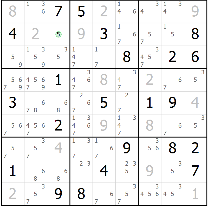 Position des candidats pour la solution de la Gr 15 page 18 du magazine de sudoku Platina n° 038