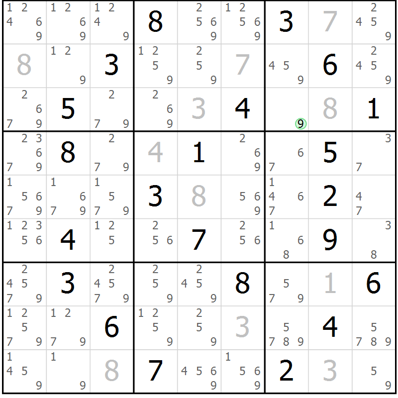 Position des candidats pour la solution de la Gr 16 page 19 du magazine de sudoku Platina n° 038