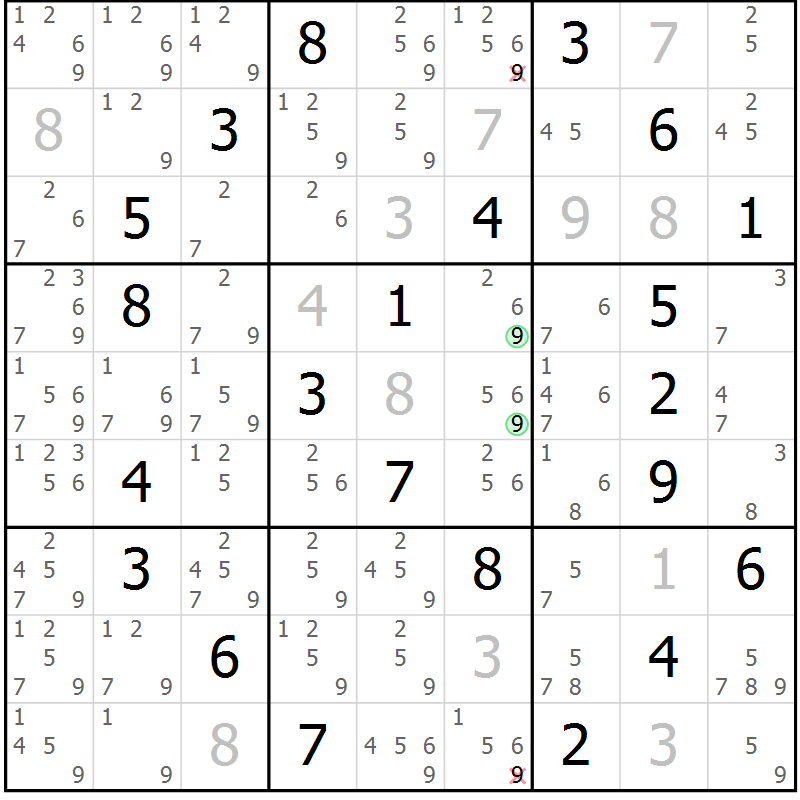 Position des candidats pour la solution de la Gr 16 page 19 du magazine de sudoku Platina n° 038
