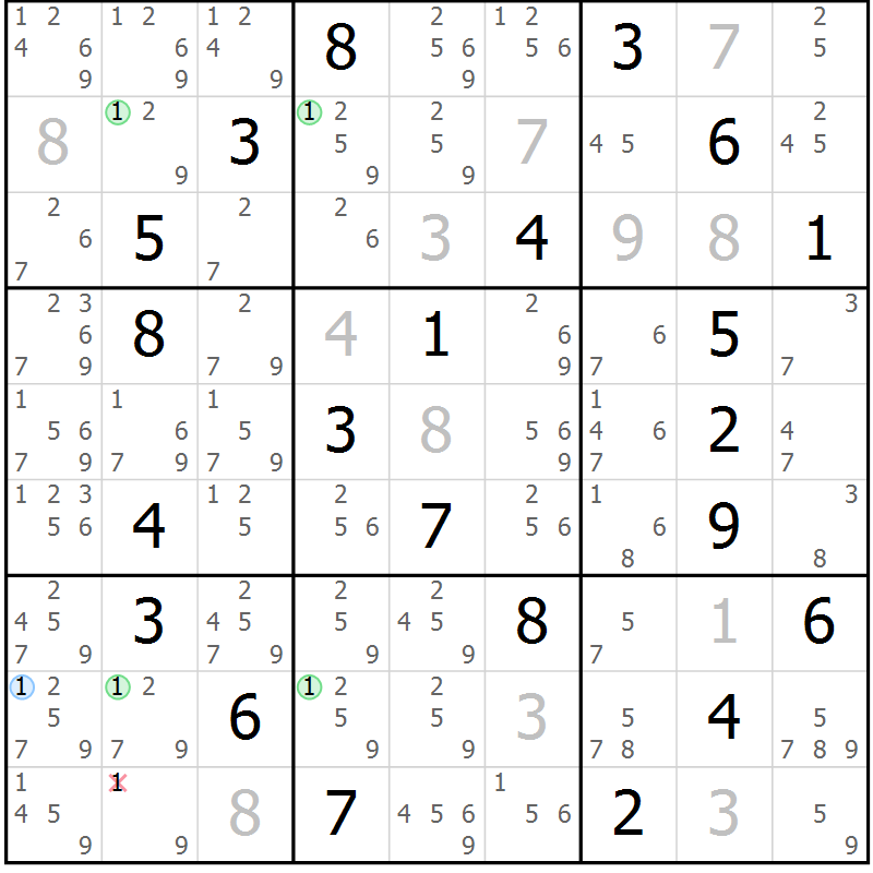 Position des candidats pour la solution de la Gr 16 page 19 du magazine de sudoku Platina n° 038
