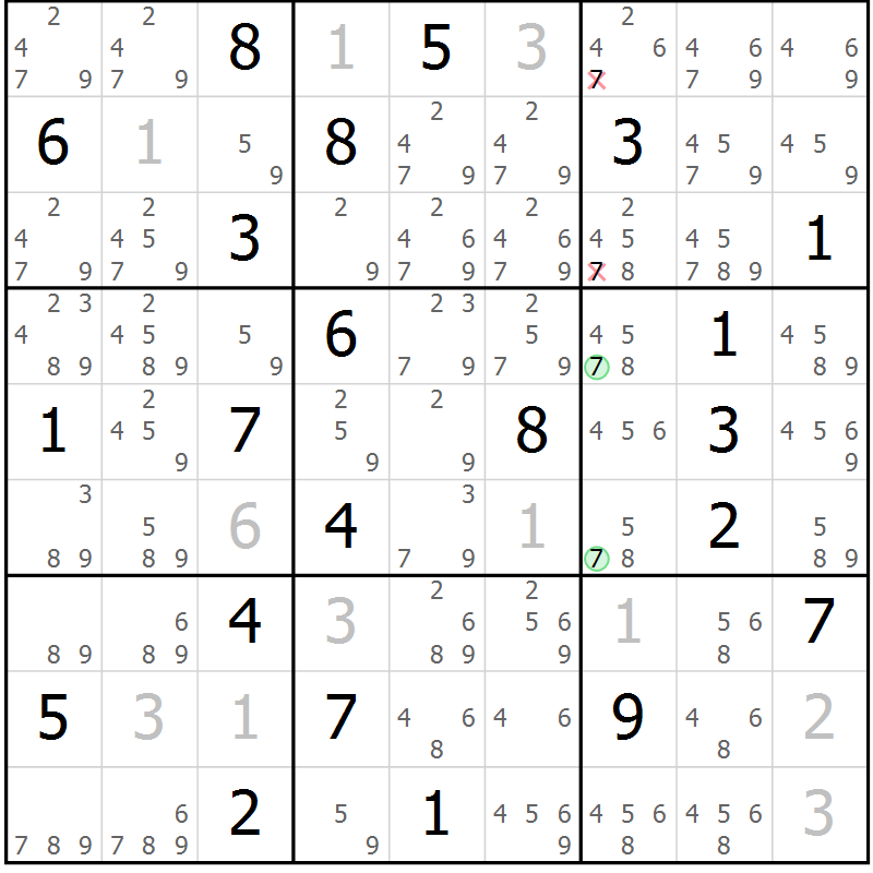 Position des candidats pour la solution de la Gr 17 page 20 du magazine de sudoku Platina n° 038
