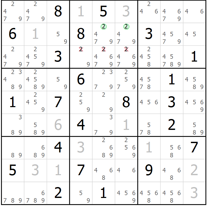 Position des candidats pour la solution de la Gr 17 page 20 du magazine de sudoku Platina n° 038