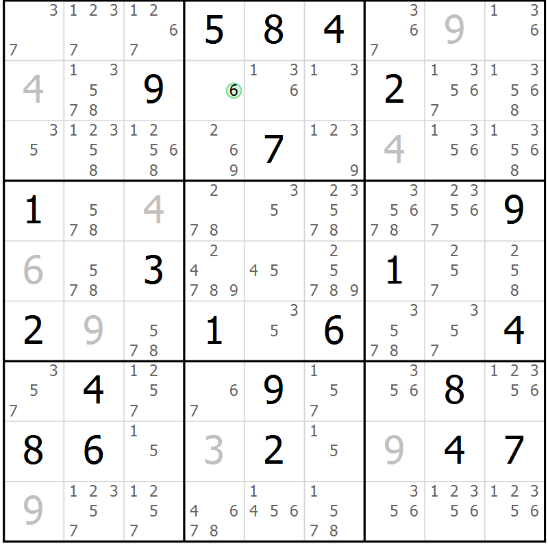 Position des candidats pour la solution de la Gr 18 page 21 du magazine de sudoku Platina n° 038