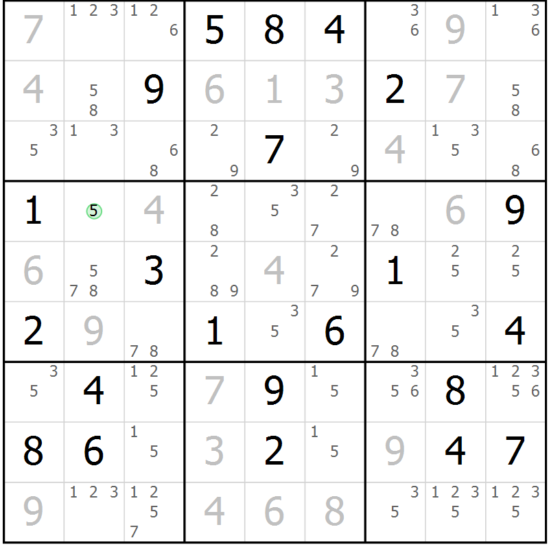 Position des candidats pour la solution de la Gr 18 page 21 du magazine de sudoku Platina n° 038