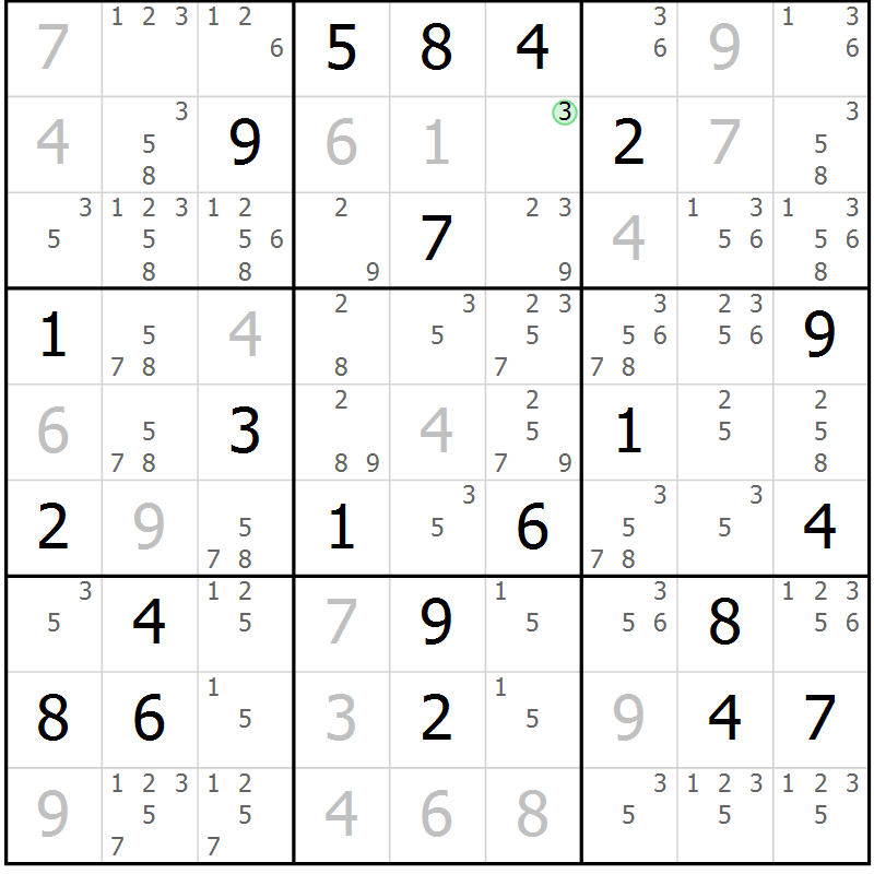 Position des candidats pour la solution de la Gr 18 page 21 du magazine de sudoku Platina n° 038