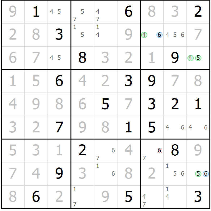 Position des candidats pour la solution de la Gr 19 page 22 du magazine de sudoku Platina n° 038