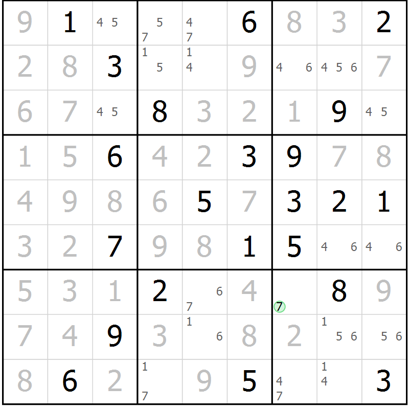 Position des candidats pour la solution de la Gr 19 page 22 du magazine de sudoku Platina n° 038